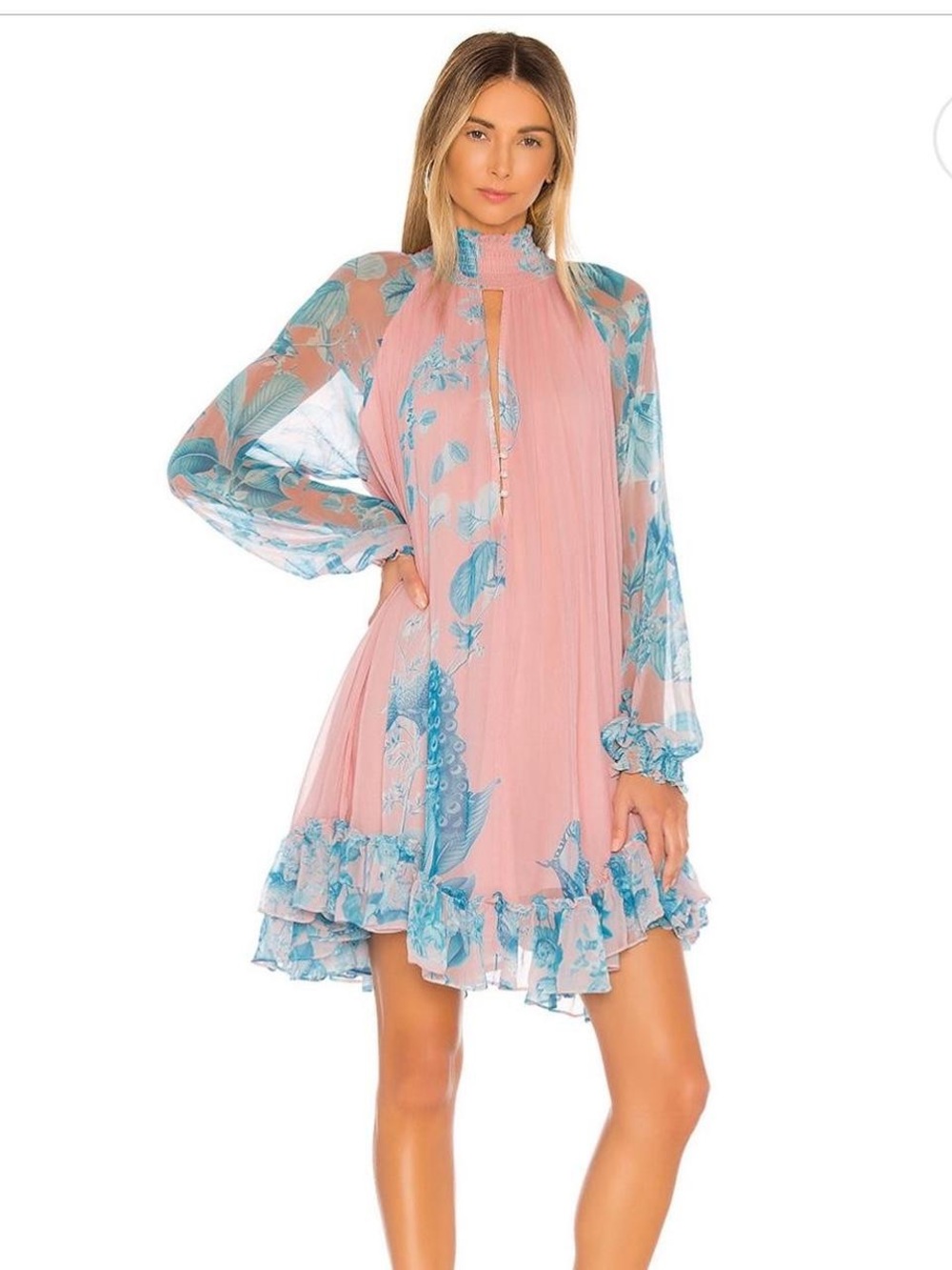 HEMANT & NANDITA Pink Mini Dress with Blue Floral Print